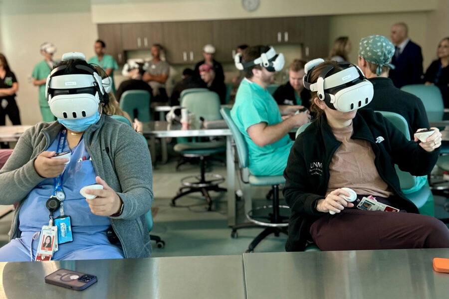 Participants in the Advanced Endoscopic Sinus & Ventral Skull Base Surgery Course use iEXCEL's VR headsets during the program&period;