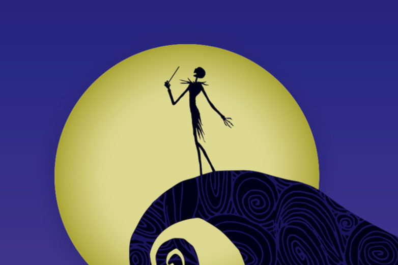 Image of Jack Skellington's silhouette in front of the full moon from the film