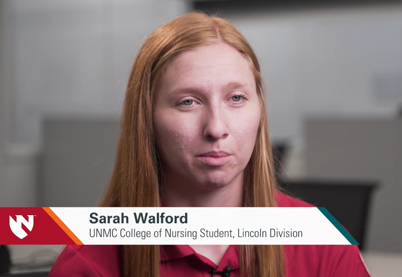 Sarah Walford, UNMC College of Nursing student, Lincoln Division, speaks on camera