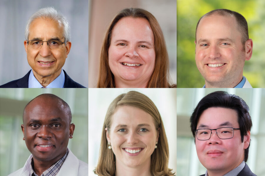  (clockwise from top left): Hamid Band, MD, PhD; Beth Beam, PhD; Gregory Bennett, DMD; Thanh Nguyen, PhD; Bethany Lowndes, PhD; and Benson Edagwa, PhD.