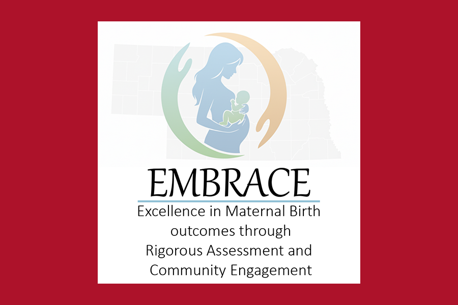 EMBRACE logo with silhouette of a woman holding a baby and acronym for EMBRACE