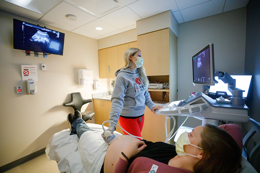 Patient receives an ultrasound at the Olson Center for Women's Health