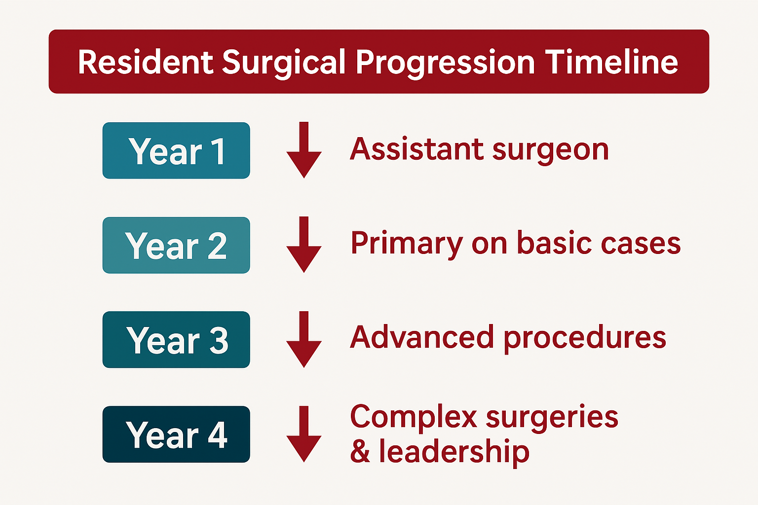 UNMC OB-GYN Residency Surgical Progression Timeline for years 1 through 4