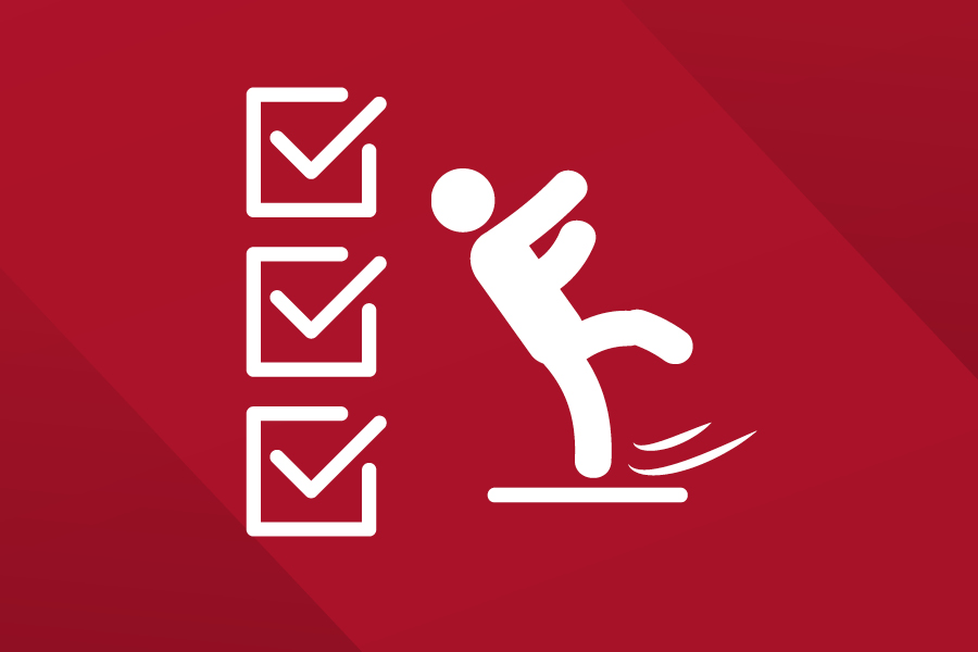 checkboxes and person falling to symbolize fall risk assessment