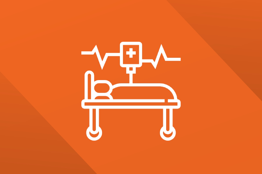 graphic of patient on gurney with EKG monitor