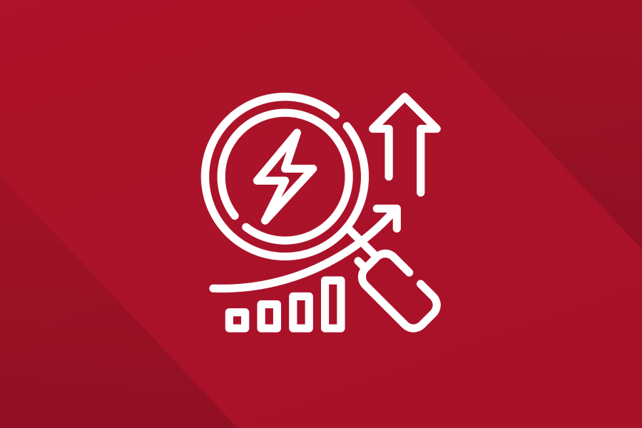 Graph, arrows, magnifying lens to symbolize sustainment strategies