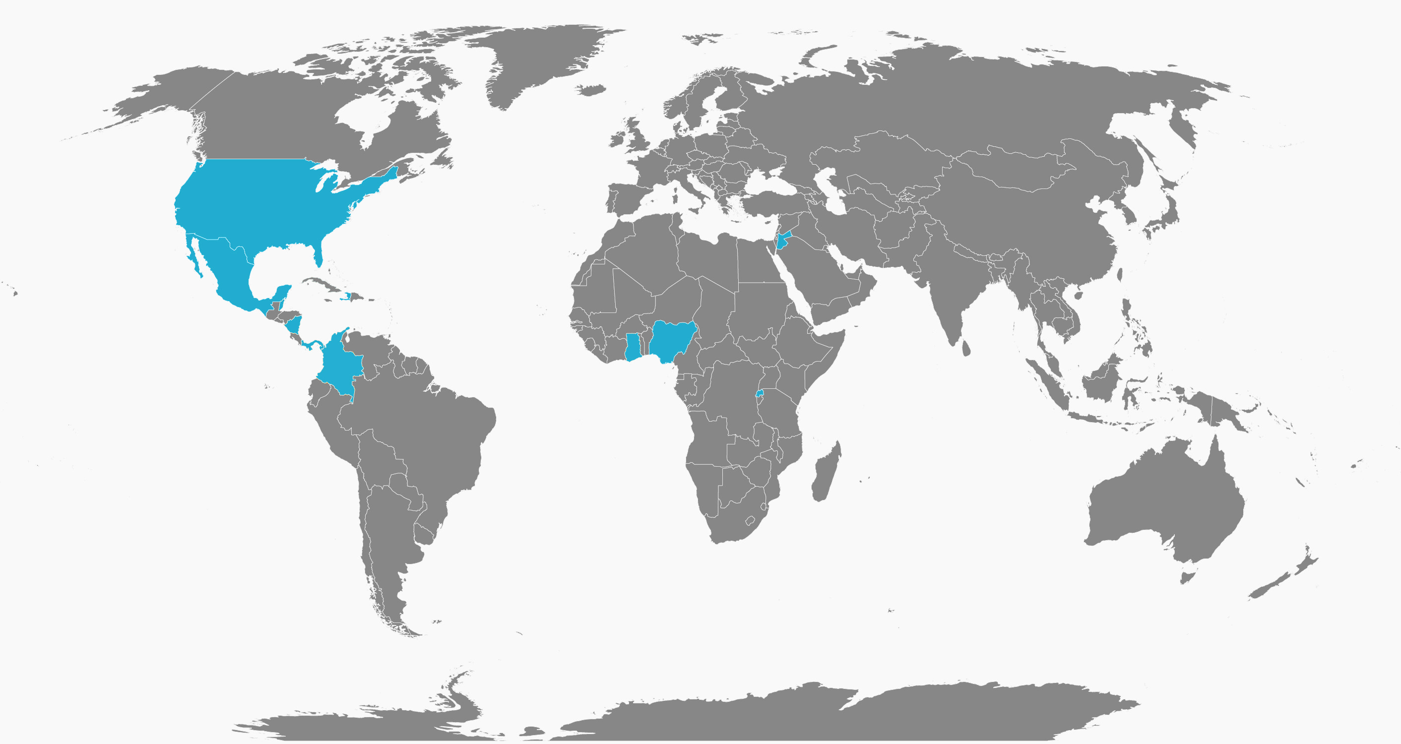 World map with highlighted partner countries listed below
