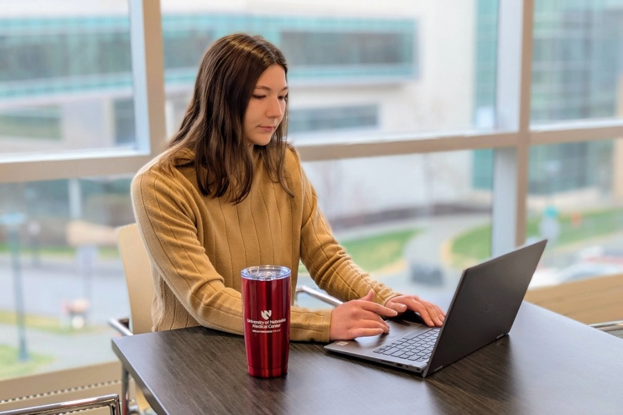 student working on laptop