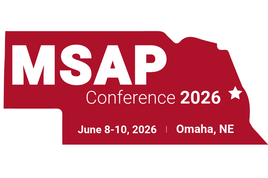 Shape of Nebraska colored red with MSAP Conference 2026 text