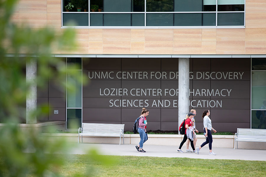 students outside the building