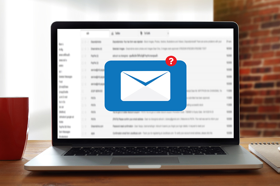 Email open on a laptop with message icon displayed
