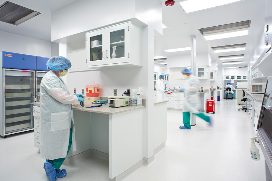 Researchers working in lab on UNMC campus