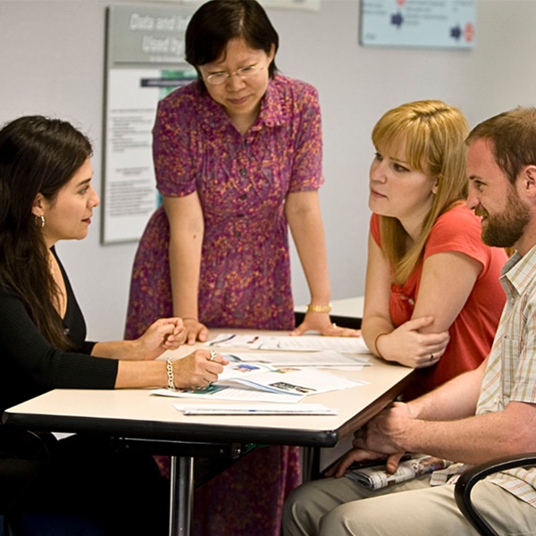 Students studying around a table