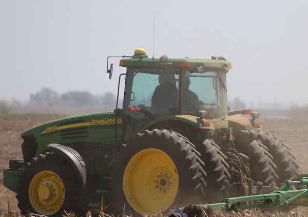 A tractor in a field.