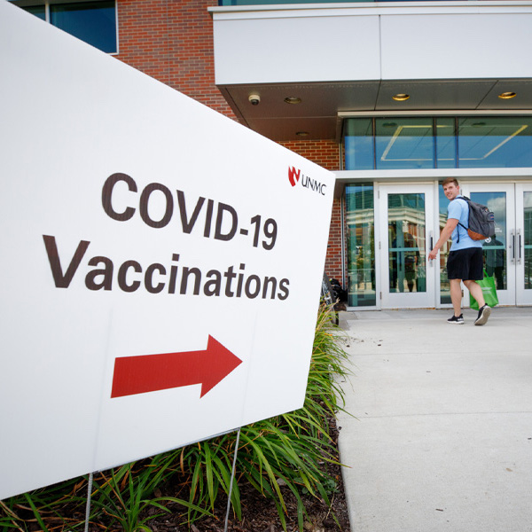 A COVID-19 Vaccination sign. 