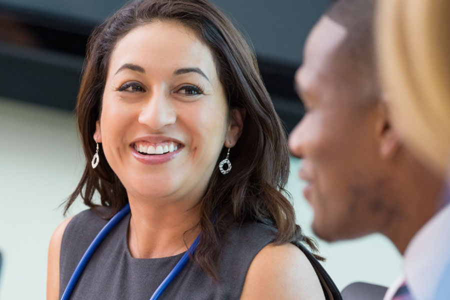 A woman smiling. 