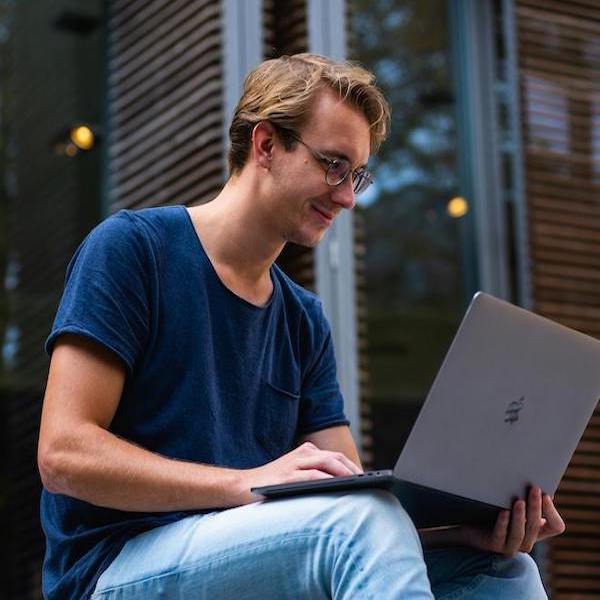 A student on his laptop.