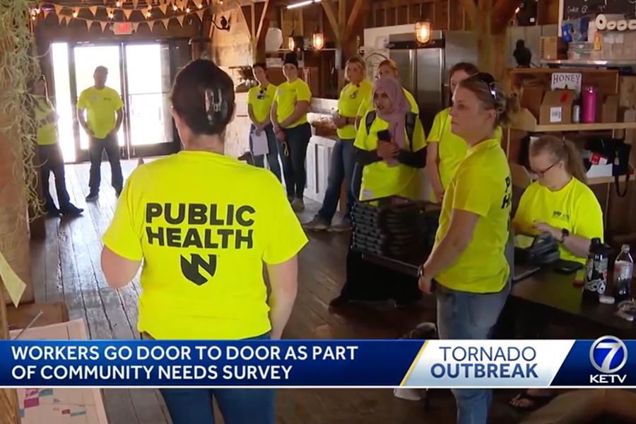 News screenshot of helpers after a tornado outbreak