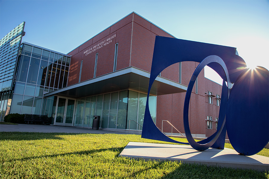 Exterior photo of the Harold M. and Beverly Maurer Center for Public Health building.