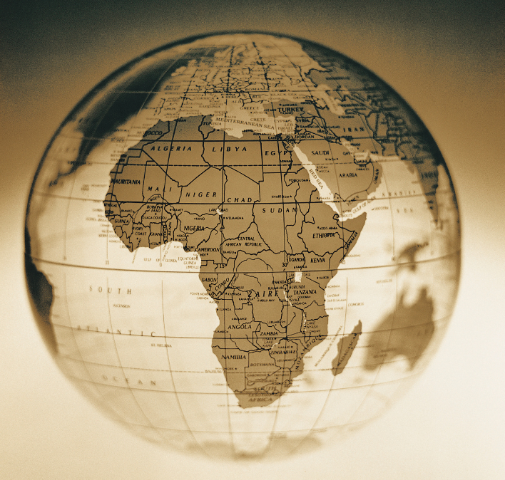 Image of a globe with the focus on the African continent.