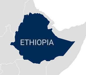 Cut out map with Ethiopia labeled