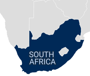 Cut out map with South Africa labeled