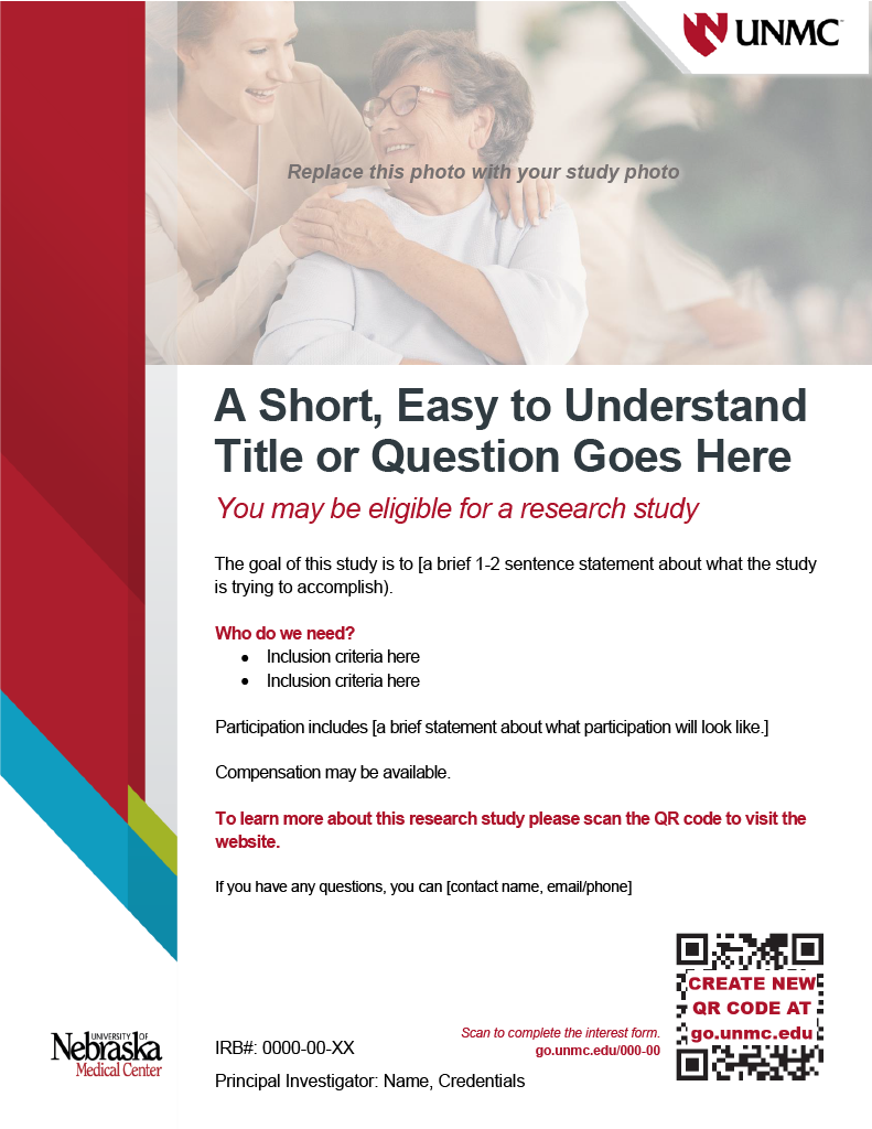 Image of UNMC branding flyer for recruiting for clinical trials