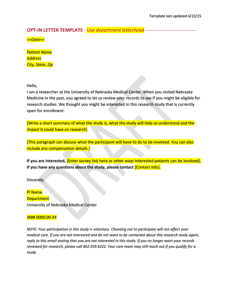 Image of UNMC branding flyer for recruiting for clinical trials