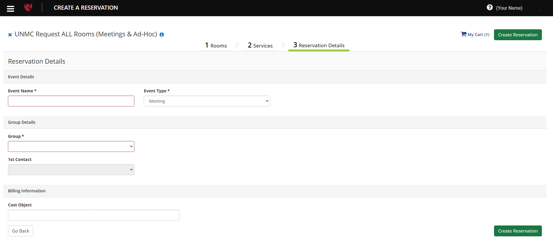 Reservation Details screen
