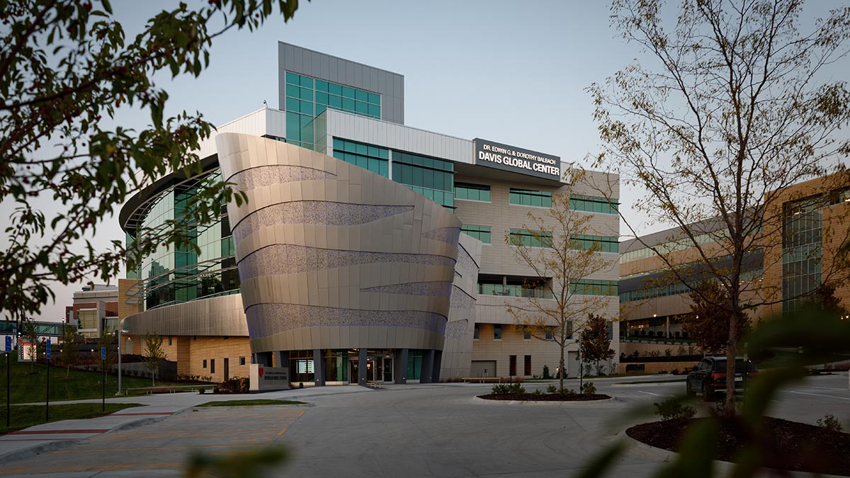 Photo of the Davis Global Center exterior.