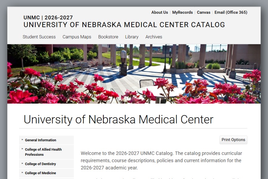UNMC catalog website home page