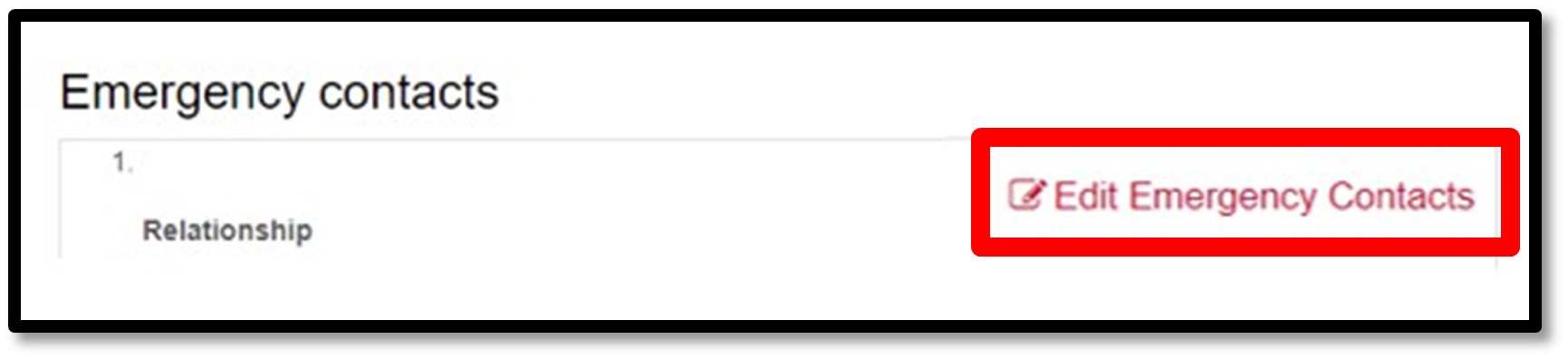 edit emergency contacts area of the Profile screen
