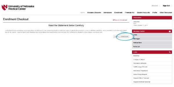 Enrollment Checkout screen with the I Understand button highlighted