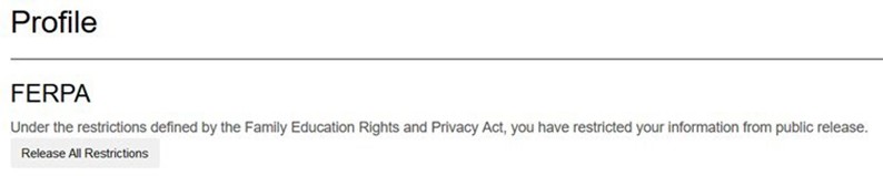 FERPA section of screen with Release All Restrictions button