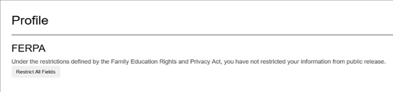 FERPA section of screen with Restrict All Fields button