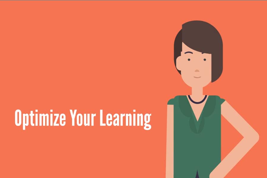 Clip art of a woman standing in front of the words "Optimize Your Learning"