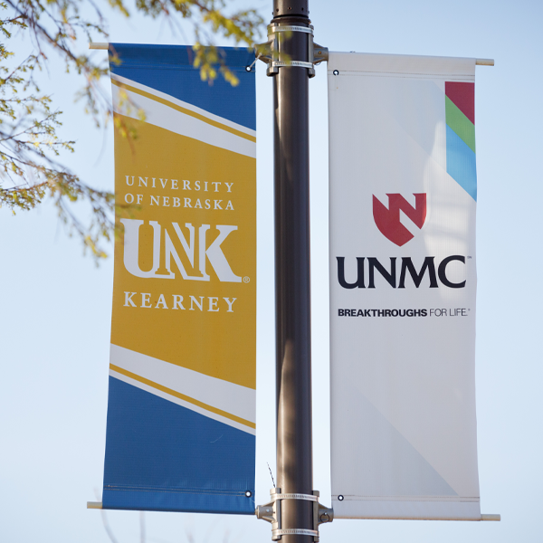 Sidewalk banners for the University of Nebraska at Kearney and UNMC