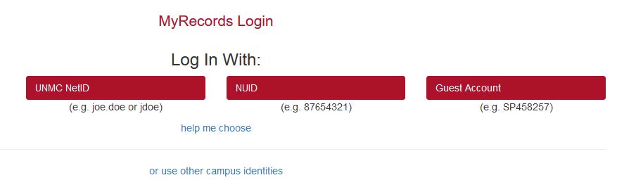 MyRecords login screen showing the Guest Account button