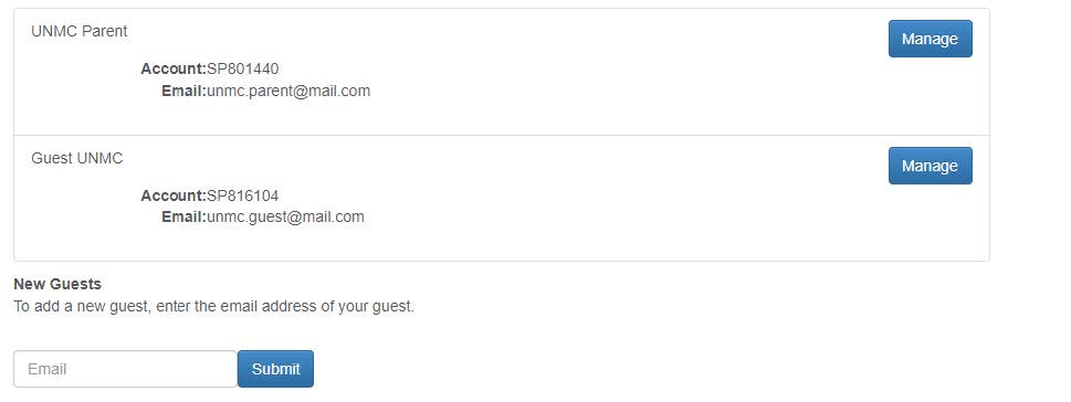 guest access screen showing currently list of parent and guest users