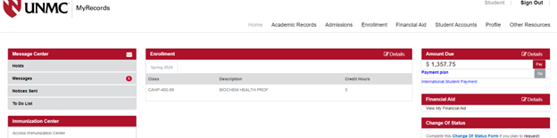MyRecords screen showing the red Pay button