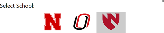 Select school section of screen showing the UNL, UNO, and UNMC icons