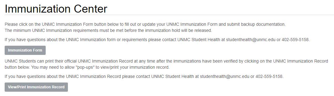 Immunization Center in MyRecords