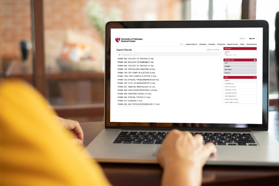 MyRecords enrollment screen showing a list of classes