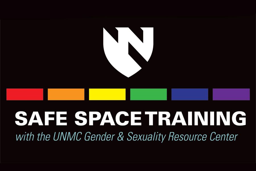 Graphic with the text "Safe Space Training with the UNMC Gender & Sexuality Resource Center"