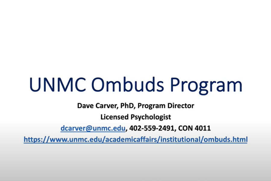 A screenshot of a presentation slide of the UNMC Ombuds program