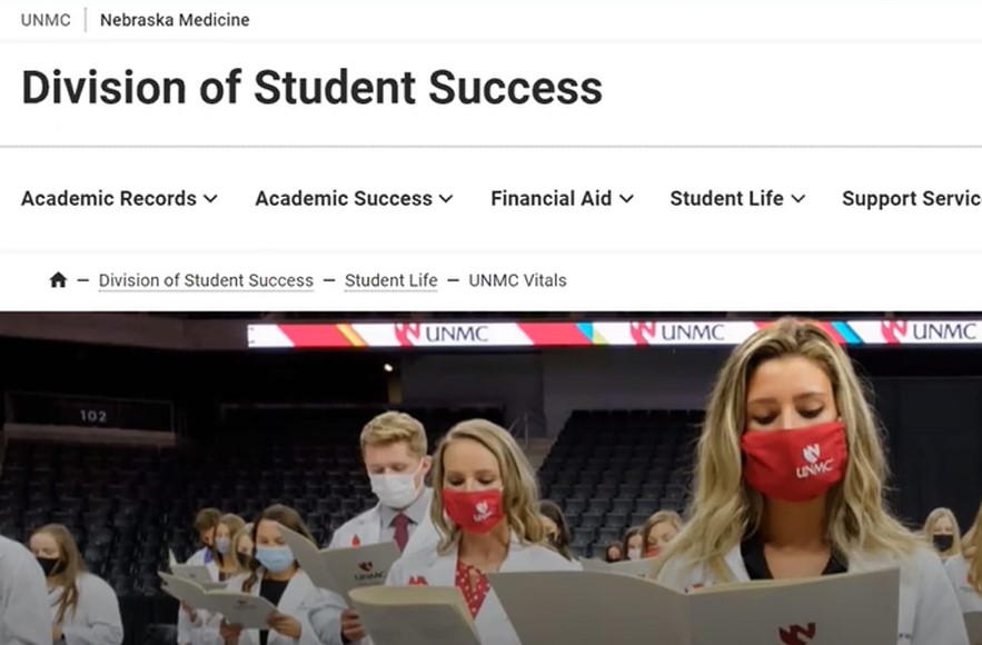 A screenshot of the UNMC Division of Student Success website