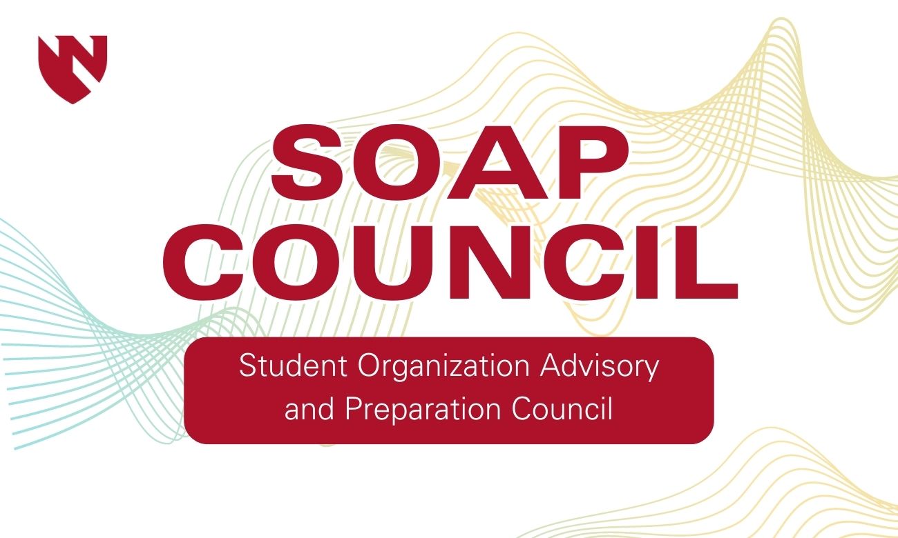 Decorative graphic with text "Student Organization Advisory and Preparation Council"