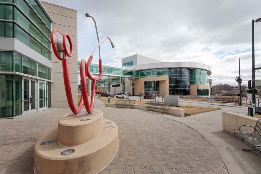"Healing," sculpture of a stethoscope on the Omaha campus
