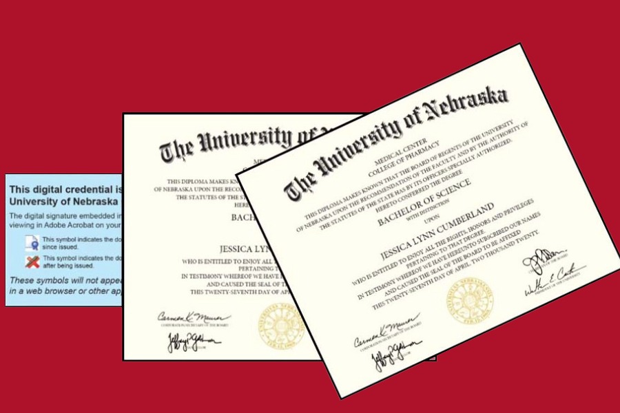 two UNMC diplomas, digital diploma credential