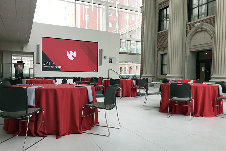 Wigton Atrium set up for a lunch event.